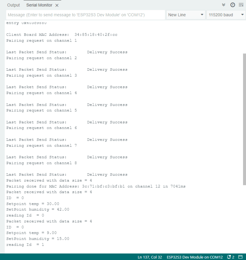 ESP32 Client ESP-NOW Protocol Autopairing Arduino IDE Serial Demonstration