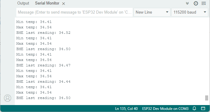 ESP32 CYD BME280 line chart serial monitor temperature demonstration