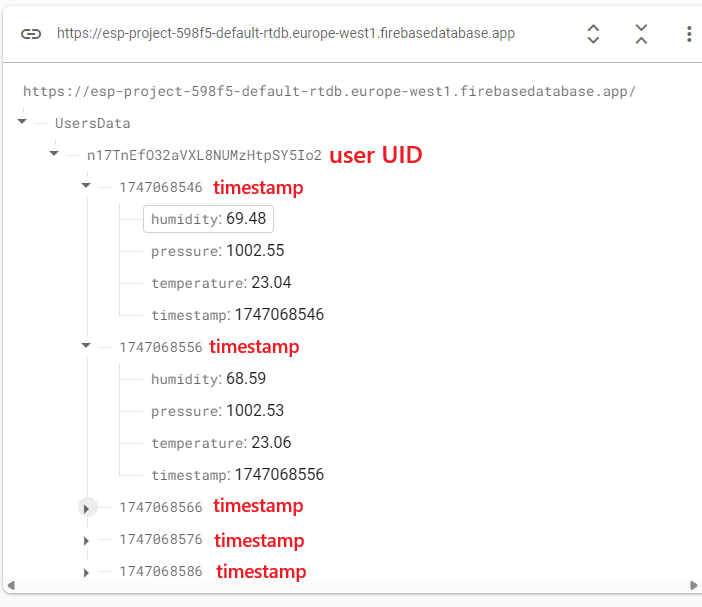 Firebase Realtime Database Datalogging
