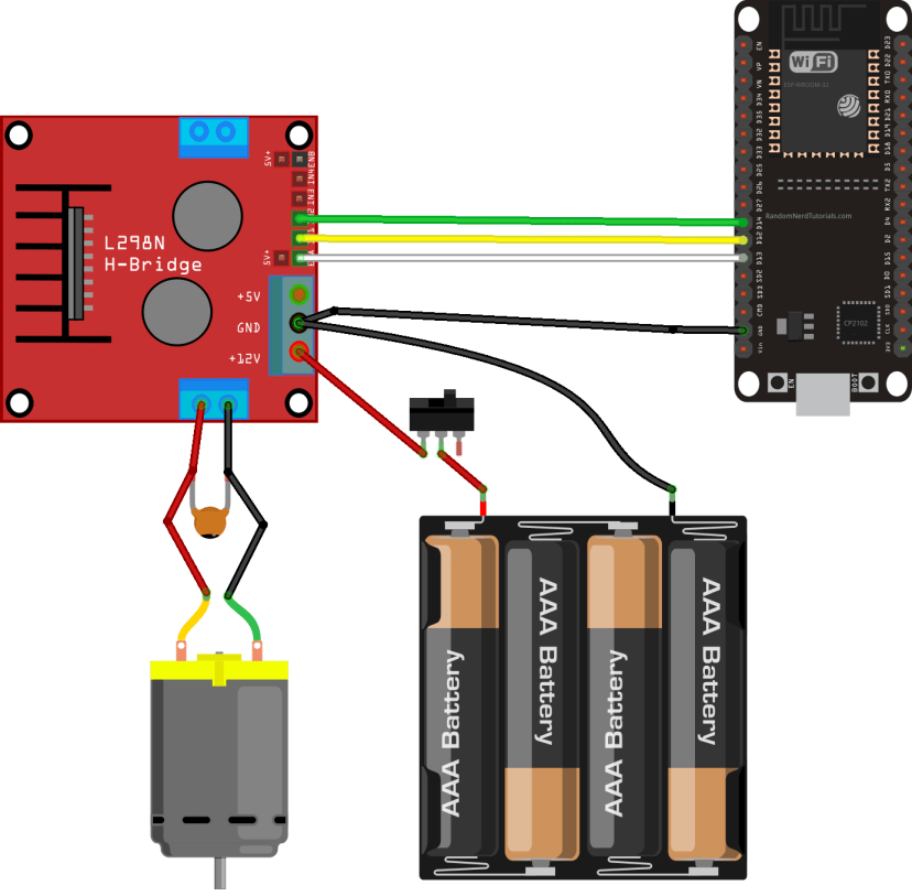 ESP32 wiring DC Motor L298N driver circuit diagram