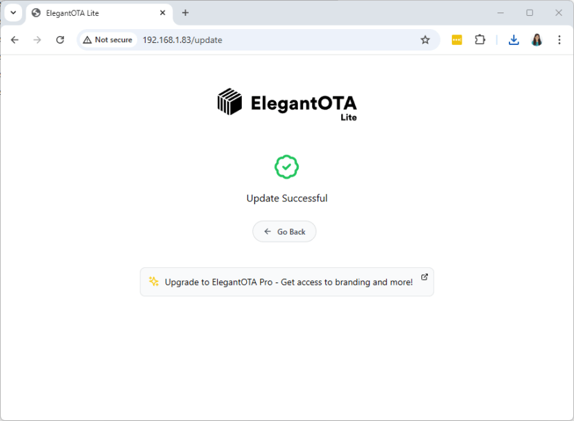 ESP32 ElegantOTA Upload new Firmware Success
