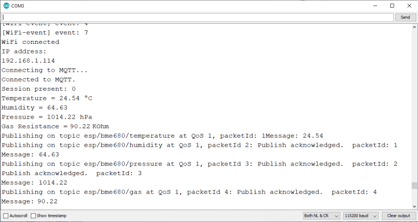 ESP32 ESP8266 Arduino IDE Serial Monitor BME680 Temperature Humidity Pressure Gas Air Quality
