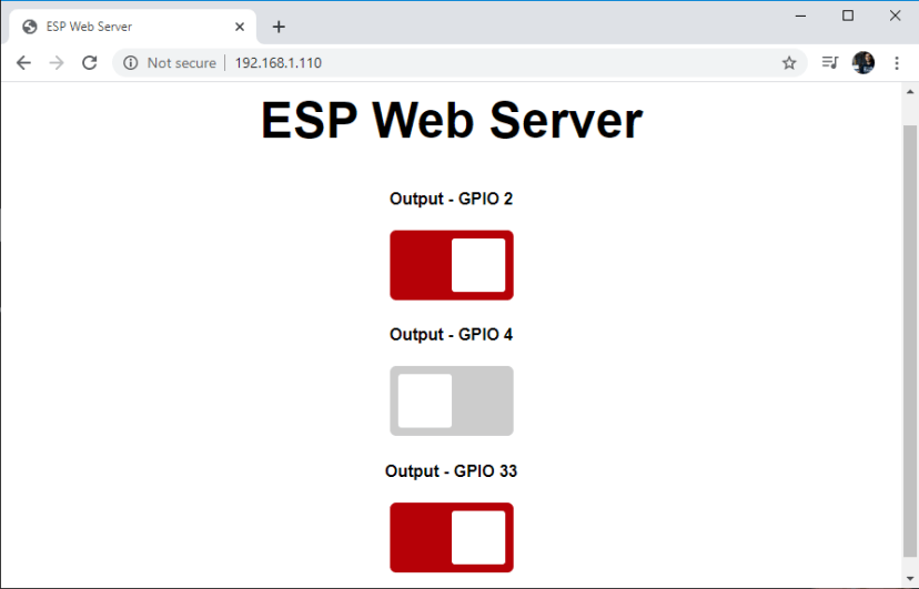 ESP32 Async Web Server Control Outputs web browser demonstration GPIOs