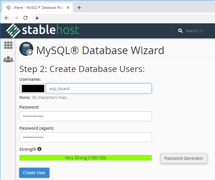 ESP32 ESP8266 CPanel Create MySQL Database User and Password