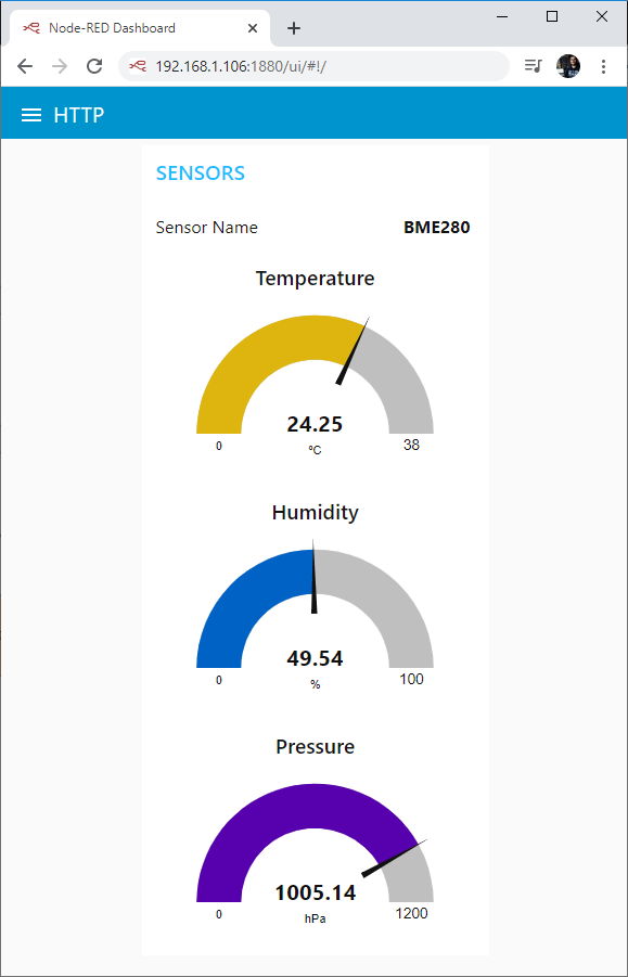 ESP32 ESP8266 MQTT Publish Temperature Humidity Pressure BME280 Node-RED Dashboard