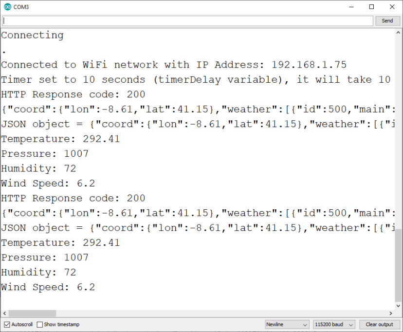 ESP32 ESP8266 NodeMCU HTTP GET with Arduino IDE OpenWeatherMap Response