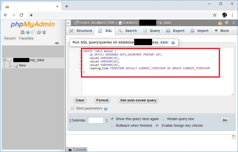 ESP32 ESP8266 PHPMyAdmin Create SQL Sensor Table