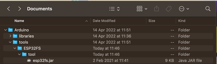 esp32 filesystem tool arduino directory
