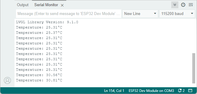 Display DS18B20 Temperature on ESP32 CYD Display Serial Monitor