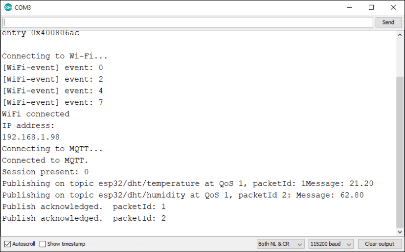 ESP32 Publish MQTT DHT11 DHT22 Temperature Humidity Serial Monitor