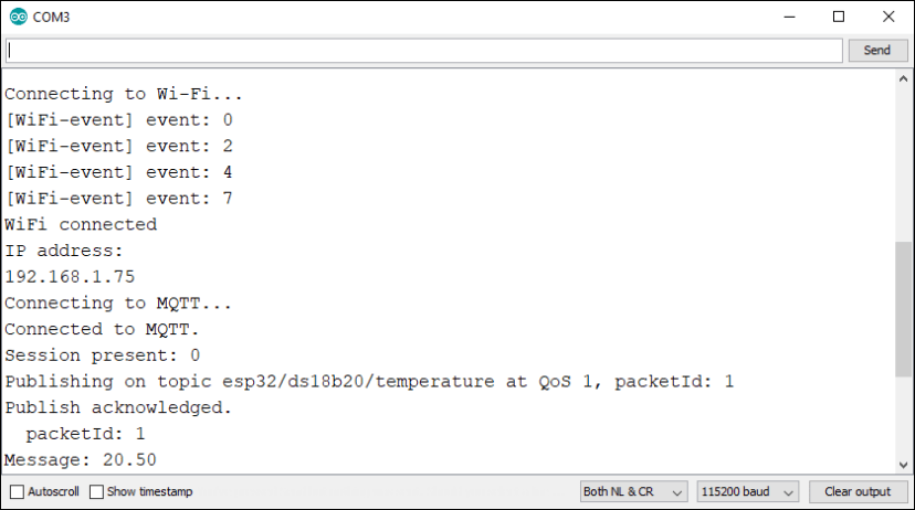 ESP32 Arduino IDE Serial Monitor MQTT Publish sensor readings debugging demonstration