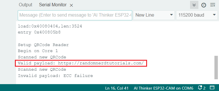 ESP32-CAM QR Code Scanner Reader Example Arduino IDE Serial Monitor Demonstration
