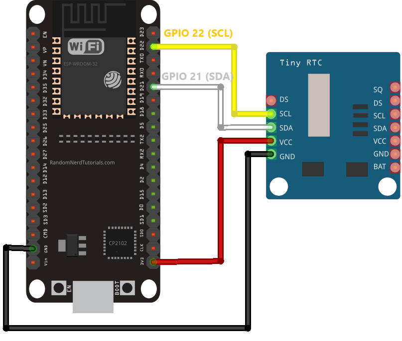 ESP32 with DS1307 RTC Module Circuit Diagram