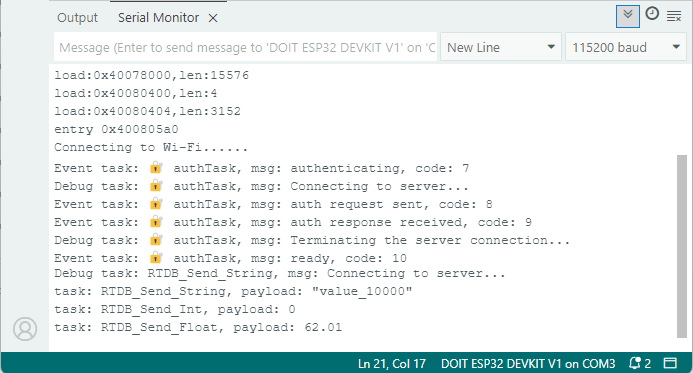 ESP32 Send Data to the Realtime Database Firebase - Serial Monitor Demonstration