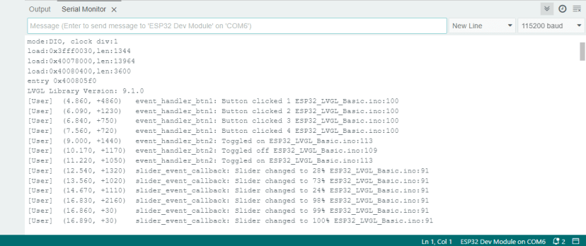ESP32 TFT Touchscreen Display LVGL Basic Example Text Label Button Slider