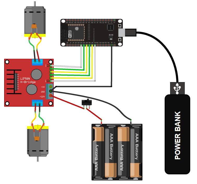 ESP32 Circuit to Control Two DC Motors Robot