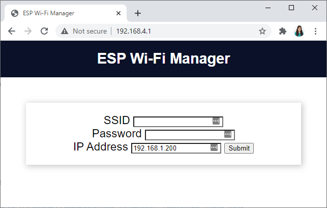 ESP32 Wi-Fi Manager Web Page web server SSID password