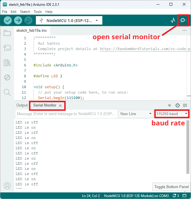 Open Arduino IDE Serial Monitor Arduino IDE 2.0 ESP8266 NodeMCU