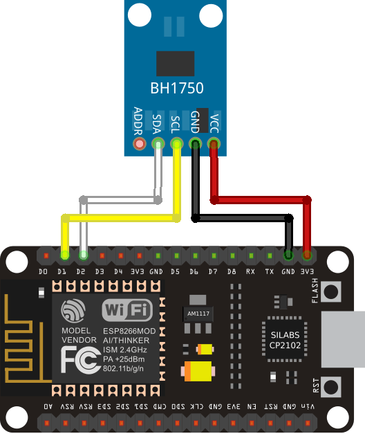 ESP8266 NodeMCU BH1750 Wiring Diagram