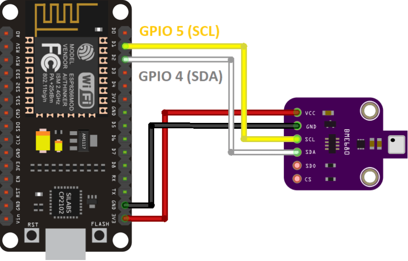 ESP8266 NodeMCU BME680 Environmental Sensor Wiring Diagram I2C