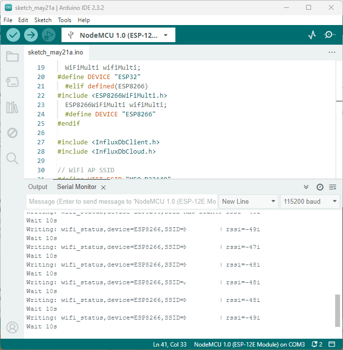 ESP8266 InfluxDB Write Secure Serial Monitor Demonstration