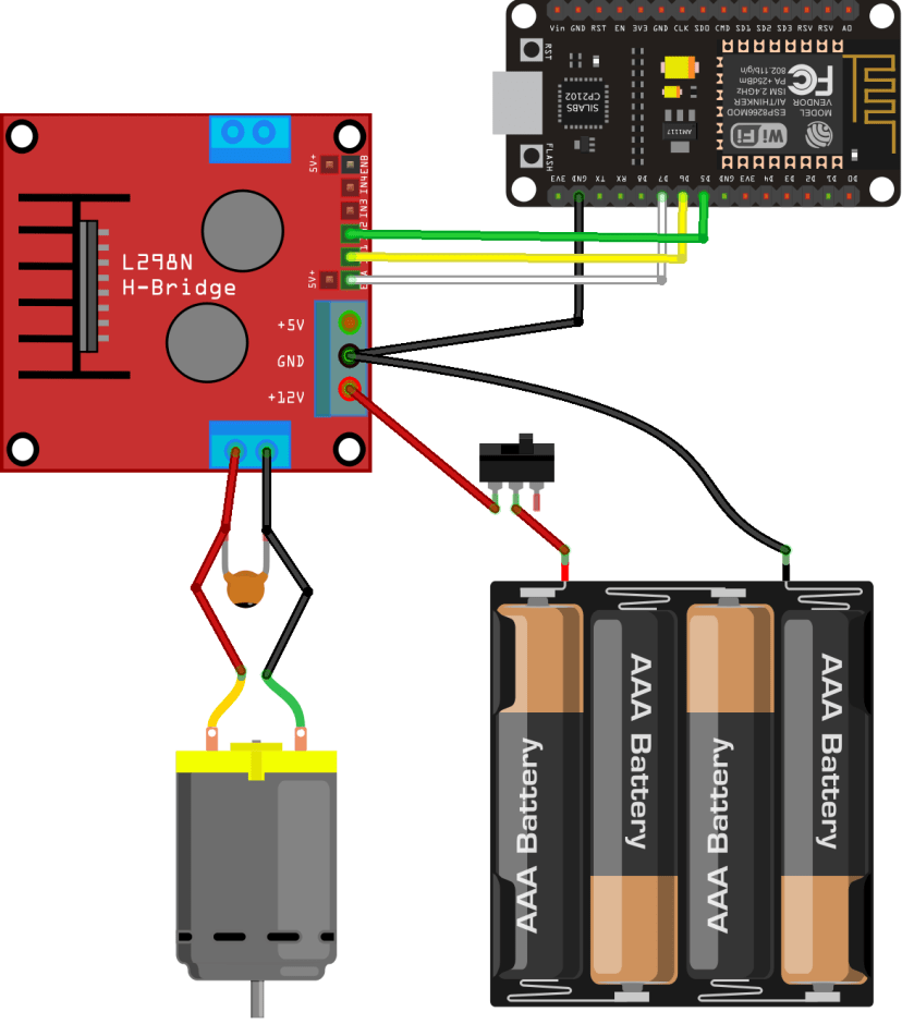 ESP8266 NodeMCU DC Motor with L298N Wiring driver circuit diagram