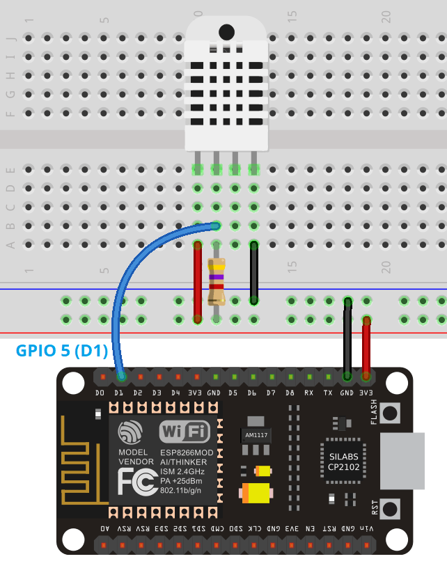 ESP8266 NodeMCU Access Point (AP) Web Server Circuit Schematic Diagram DHT sensor