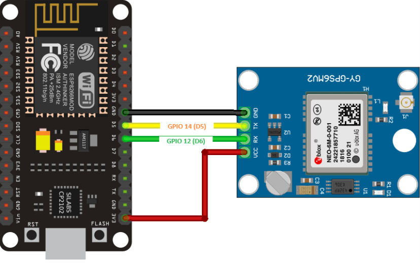 Wiring the NEO-6M GPS Module to the ESP8266 NodeMCU