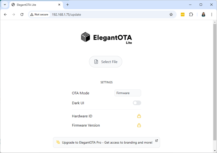 ElegantOTA Web Server Page ESP8266