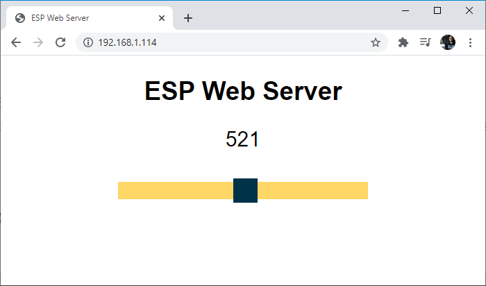 ESP8266 NodeMCU Slider PWM output web server demonstration