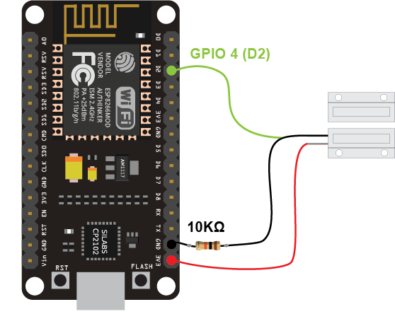 Schematic ESP8266 NodeMCU with Reed Switch wiring circuit diagram