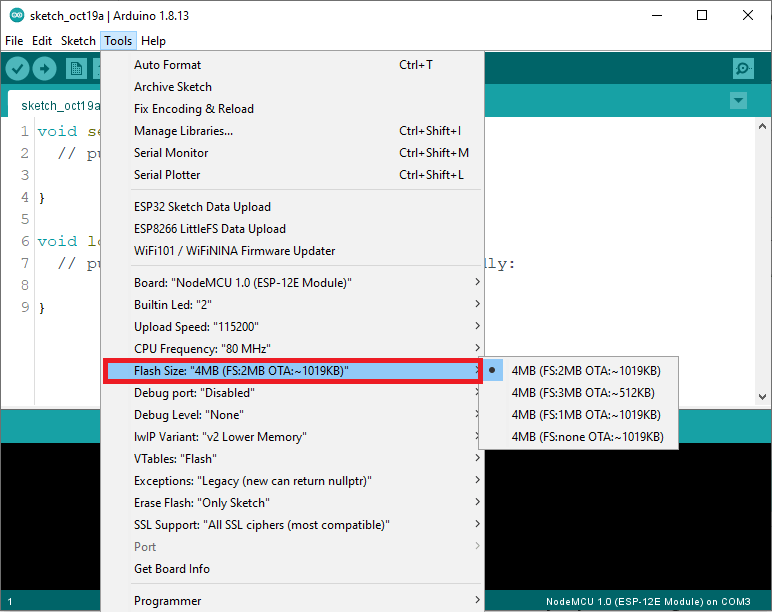 ESP8266 Select Flash Size Arduino IDE