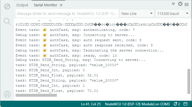 ESP8266 Send Data to the Realtime Database Firebase - Serial Monitor Demonstration
