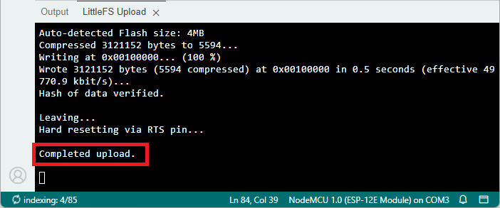 ESP8266 NodeMCU Files Uploaded Successfully to LittleFS
