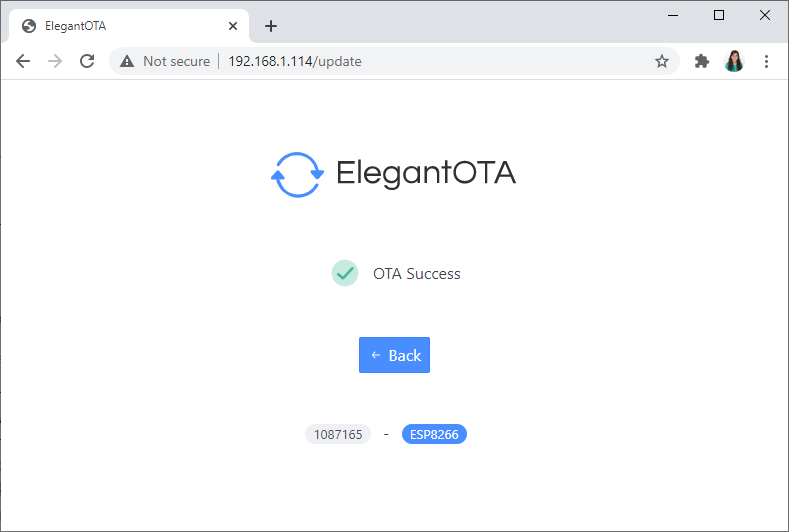 ESP8266 Upload New Firmware Elegant OTA success