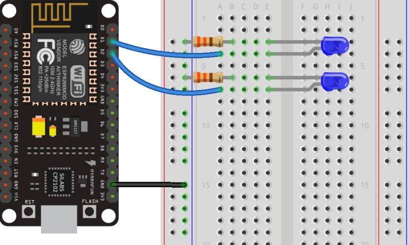 ESP8266 NodeMCU Schematic Control LEDs Web Server