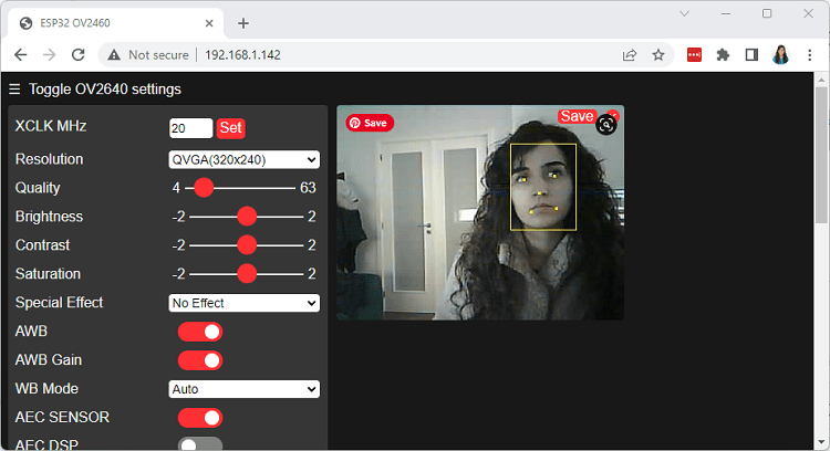 ESP32 Camerawebserver example fac detection