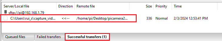 File Downloaded successfully from Raspberry Pi to PC