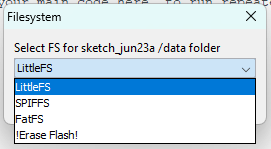 ESP32 Filesystem uploader Arduino IDE choose filesystem
