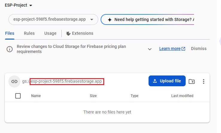 Firebase Storage Bucket Created