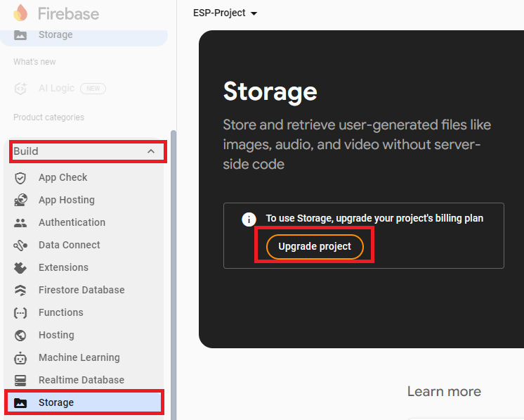 Firebase Console Create a Storage Bucket