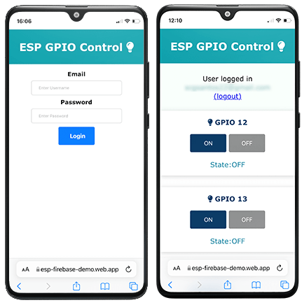 Firebase Web App Control ESP32 ESP8266 GPIOs from Anywhere with Authentication