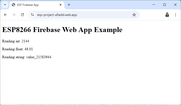 Firebase Project Basic Web App Display Values from RTDB ESP8266