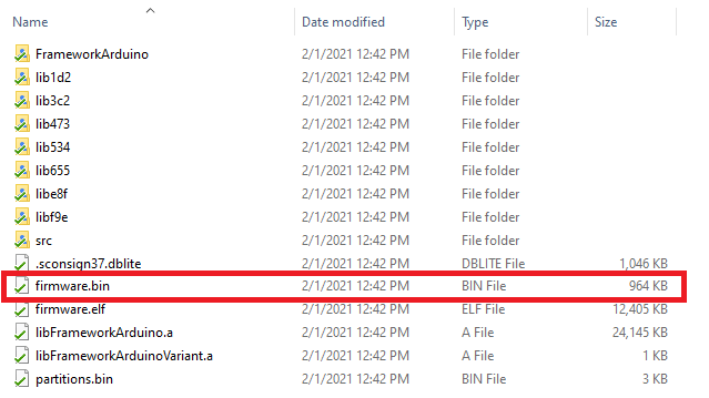 Firmware Bin File Directory VS Code PlatformIO