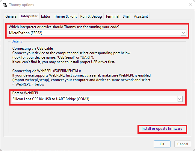 Flash MicroPython Firmware Thonny IDE