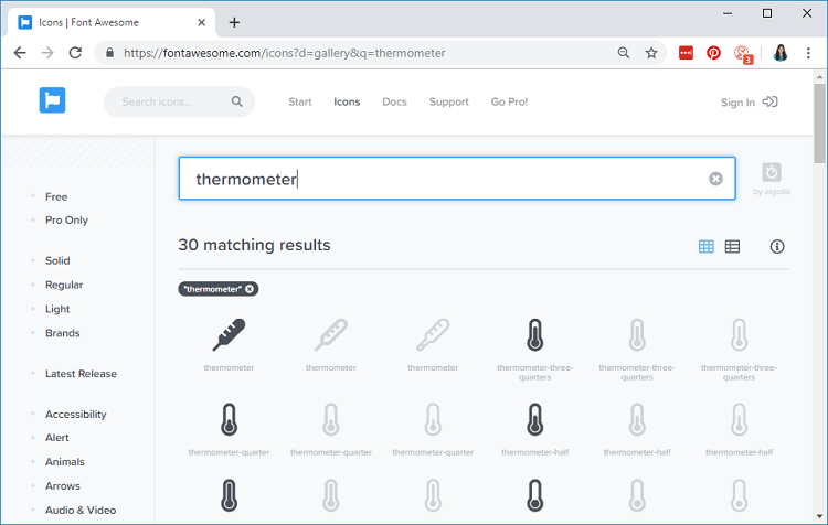 Font Awesome Icons website thermometer