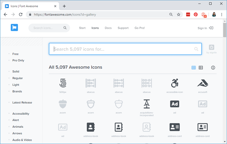 Font Awesome Icons website