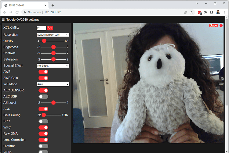 ESP32 Camerawebserver example video streaming on browser