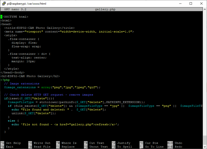 gallery PHP script save and view images server ESP32-CAM
