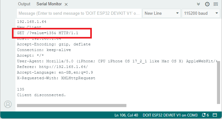 ESP32 Servo Web Server - Get Slider Value Serial Monitor